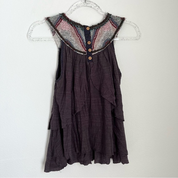 Free People Purple Blouse Boho Size XS Embellished V-Neck Sleeveless Tank Top - Picture 4 of 9